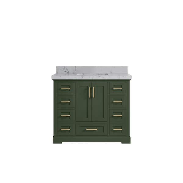 Willow Collections Boston 42 in. W x 22 in. D x 36 in. H Single Sink Bath Vanity in Pewter Green with 2 in. Venatino Qt. Top