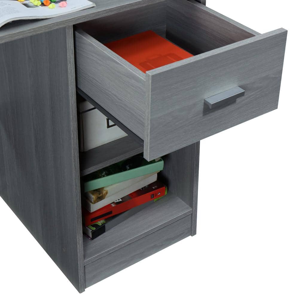 Modern Gray Heavy-duty MDF Office Desk with Hutch and Drawer