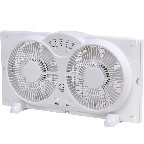 GENESIS Twin Window Fan with 9 in. Blades Adjustable Thermostat and Max Cool Technology ETL Certified