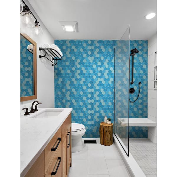 ABOLOS Monet Blue and Turquoise 11 in. x 12 in. Glossy Porcelain