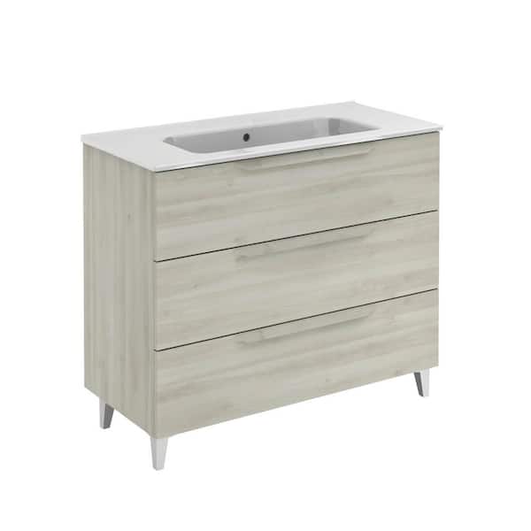 null Urban 40 in. W x 18 in. D x 34 in. H. Bath Vanity 3 Drawers in Nature White with White Vanity Top with White Basin