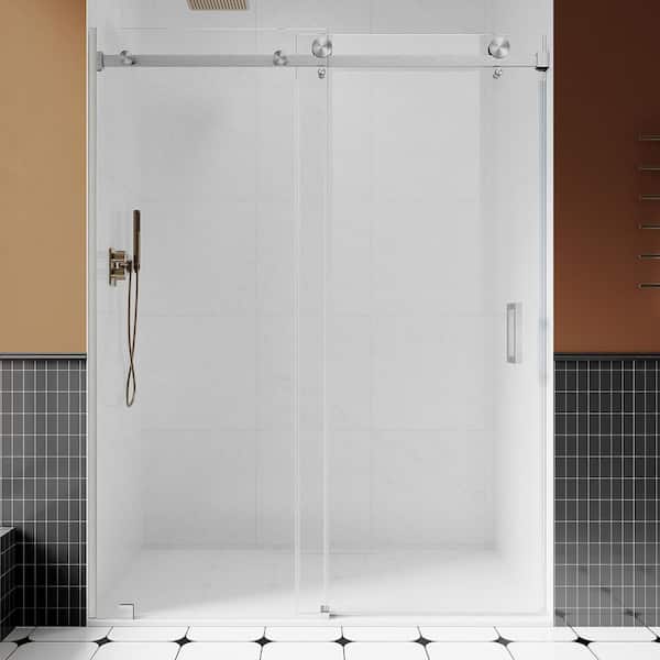 UKS05 66 to 72 in. W x 80 in. H U-Channel Sliding Frameless Shower Door Brushed Nickel, 3/8 in. EnduroShield Clear Glass