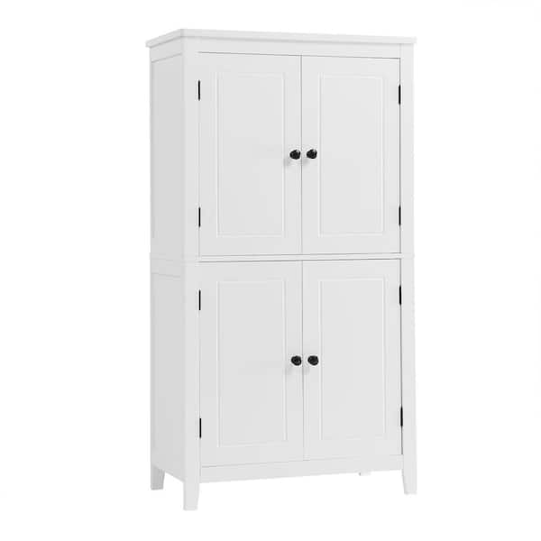 24 in. W x 12 in. D x 43 in. H White Linen Cabinet, Freestanding Elegant Bathroom Floor Storage Cabinet