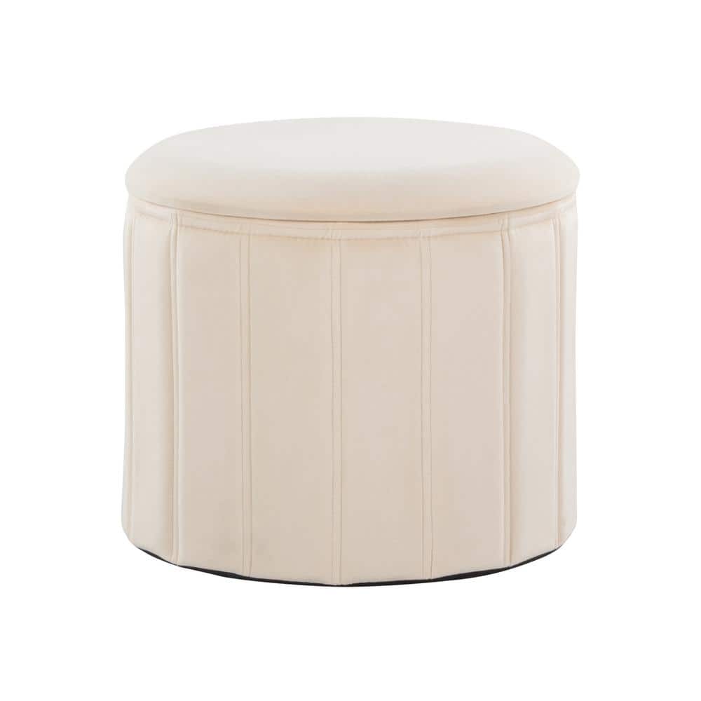 Lindsey Cream Velvet Round Folding Storage Ottoman