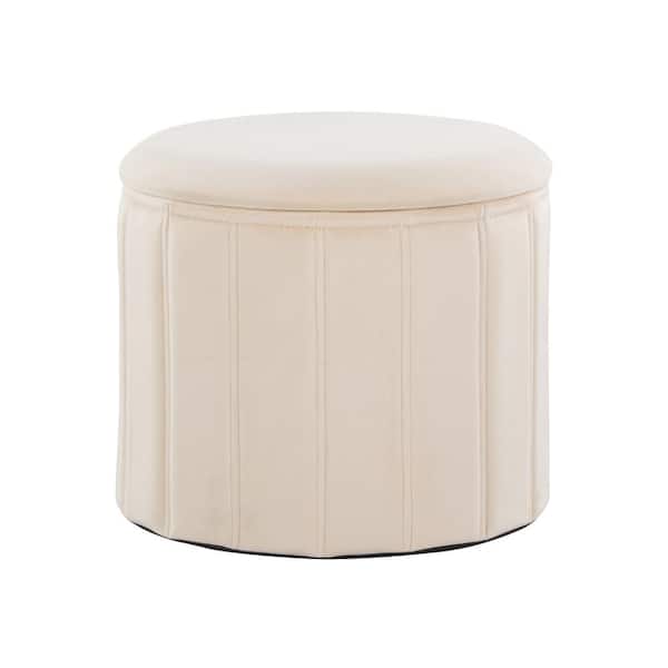Lumisource Lindsey Cream Velvet Round Folding Storage Ottoman