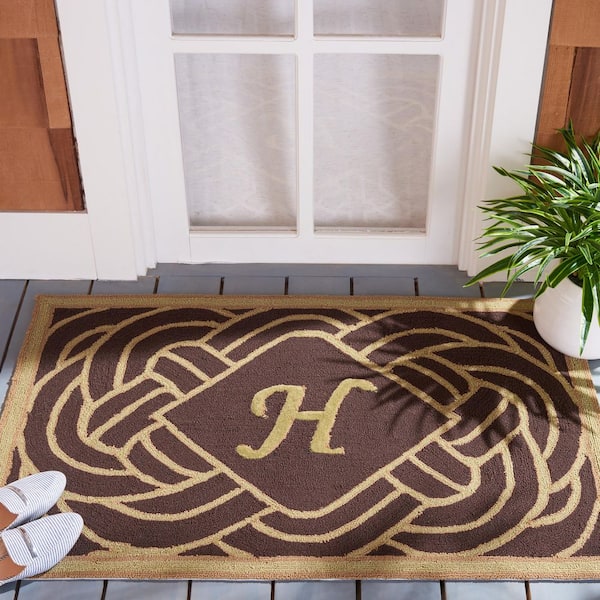 Monogram Chocolate 3 ft. x 4 ft. "H" Ornate Swirl Indoor/Outdoor Area Rug