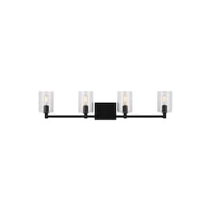 Fullton Modern 35 in. 4-Light Indoor Dimmable Midnight Black Bath Vanity Light with Clear Glass Shades