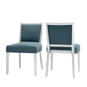 Emelia Upholstered White & Denim Blue Fabric Armless Dining Chairs (Set of 2)