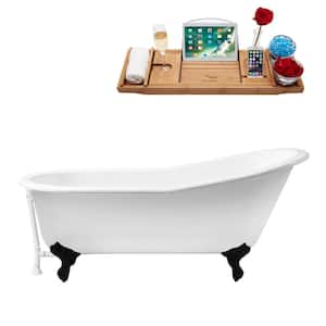 67 in. x 30 in. Cast Iron Clawfoot Soaking Bathtub in Glossy White with Matte Black Clawfeet and Glossy White Drain