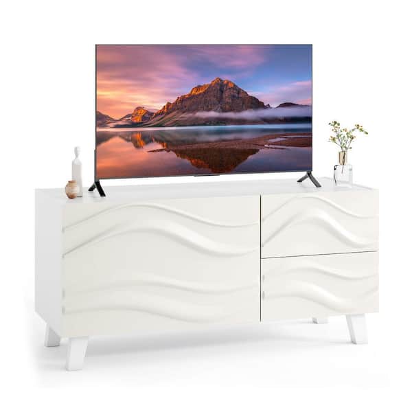 White Modern Mid Century TV Stand Fits TV's up to 44 in. with Drawers
