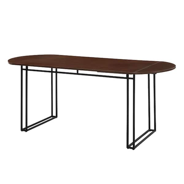 Walker Edison Furniture Company 71 in. Walnut Wood and Metal Modern Double Drop Leaf Dining Table