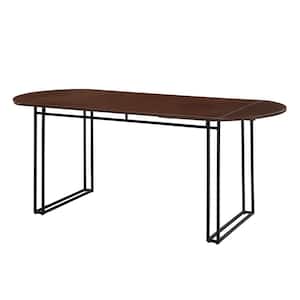 71 in. Walnut Wood and Metal Modern Double Drop Leaf Dining Table