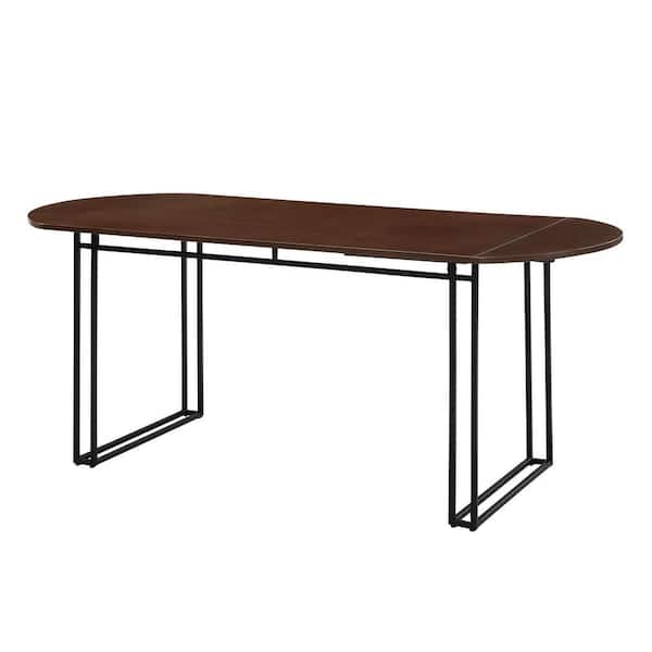 Welwick Designs 71 in. Walnut Wood and Metal Modern Double Drop Leaf Dining Table