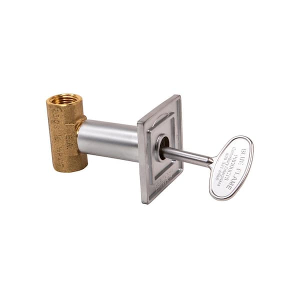 Universal Gas Valve Square Flange & Valve Key w/1/2 in Straight Valve in Satin Chrome