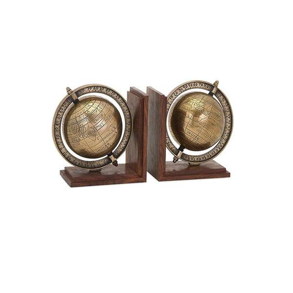 null 7.5 in. x 7.5 in. Gold and Natural Globe Bookends (2-Piece)