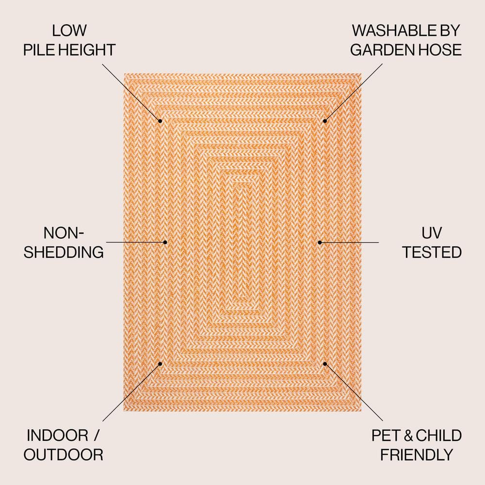 JONATHAN  Y Santa Monica Chevron Concentric Squares 5 x 8 (ft) Loomed Polypropylene Orange/Cream Rectangular Indoor/Outdoor Stripe Farmhouse/Cottage Hose washable Area rug