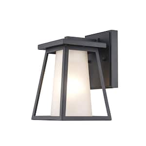 Kingsbury 8.5 in. 1-Light Black Outdoor Wall Light Fixture with Frosted Glass