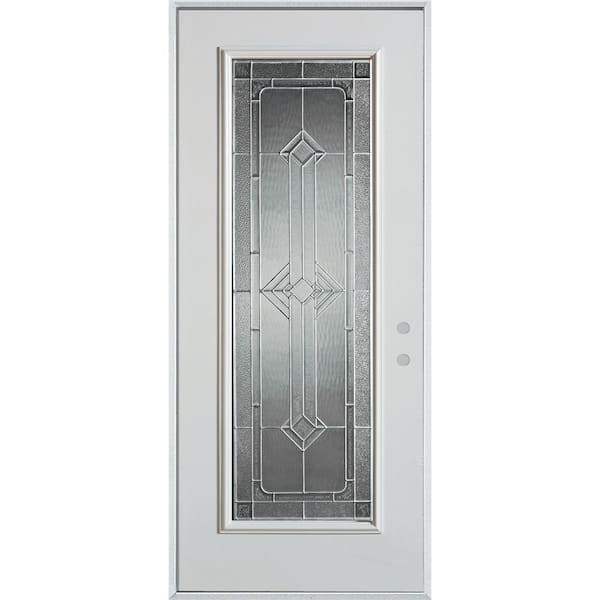 Stanley Doors 36 in. x 80 in. Neo-Deco Zinc Full Lite Painted White Left-Hand Inswing Steel Prehung Front Door
