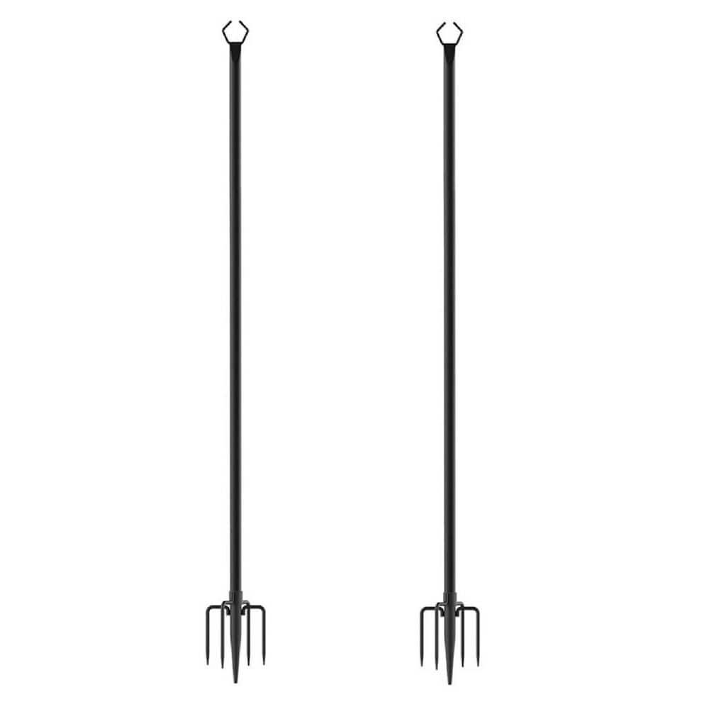 10Ft Metal Poles with Fork for Outdoor String Lights, 2-Pack Light Stand fo