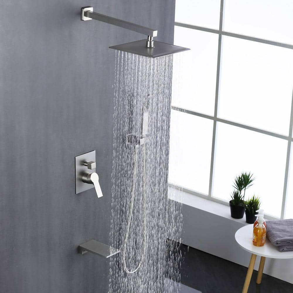 Brushed Nickel 10" Rain Shower Faucet Set with Handheld