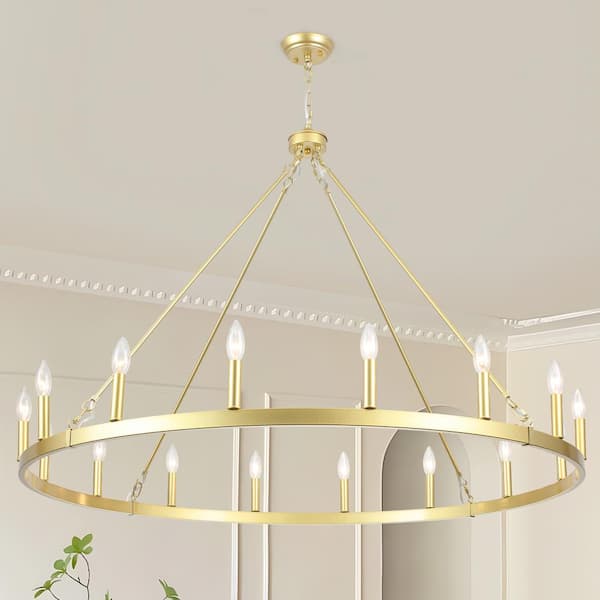 ZJVAIVE 16-Light Gold Candlestick Circle Wagon Wheel Chandelier Oversize Island Chandelier Lighting for Dining Room