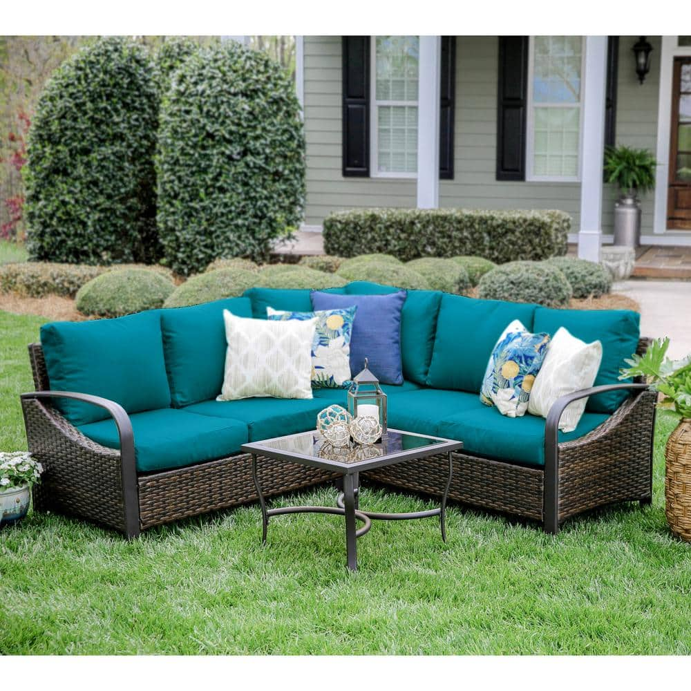 Leisure Made Trenton 4-Piece Wicker Outdoor Sectional Set with Peacock ...