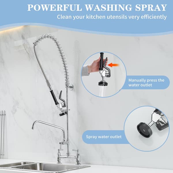 Commercial 2-in-1 44 in. H Pull-Down Sprayer Kitchen Faucet with 360° Swivel Spout in Chrome