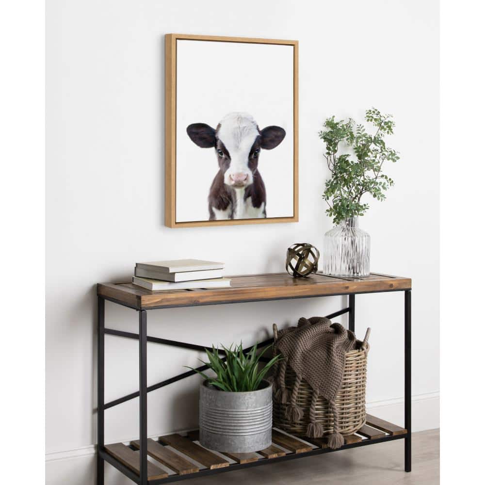 Natural Framed Baby Cow Portrait Canvas Art, 26.69" x 21.63"