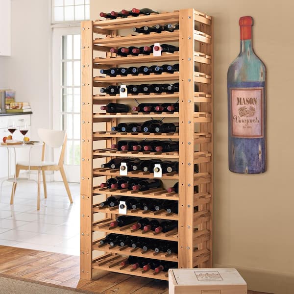 Natural 90-Bottle Floor Wine Rack Holder Mahogany Kitchen Dining Room Furniture 