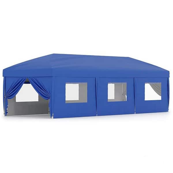 30 ft. x 10 ft. Instant Pop Up Canopy Tent Sun Shelter in Blue with 8 Sidewalls & Portable Roller Bag