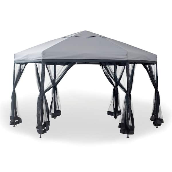 Laurent 11 ft. x 11 ft. Gray Soft-top Gazebo Shelter With Netting