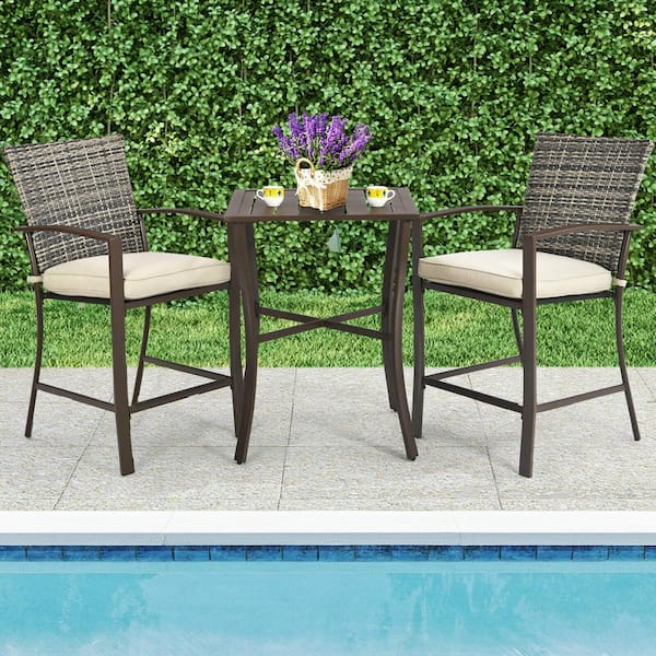 Liviza 3-Piece Wicker Patio Conversation Set with Beige Cushions