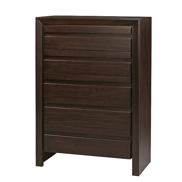 Benjara 18 in. Brown 5-Drawer Wooden Chest of Drawers