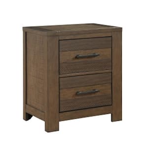 26 in. Brown and Black 2-Drawers Wooden Nightstand
