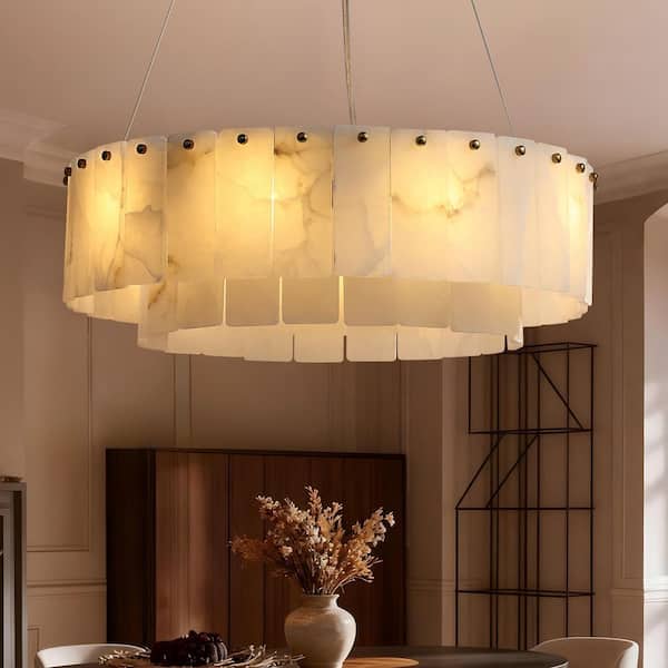 SILJOY 18-Light LED Gold Modern Adjustable Staircase High Ceiling Chandelier for Foyer Entryway Dining Room