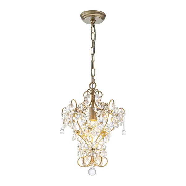 ゴールドシャンデリア IC-8012-6G HUOKU Iridescent 1-Light 12.6 in.W Gold Mid-Century Flower Crystal