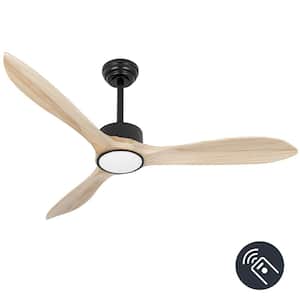 52 in. Integrated LED Indoor Brushed Nickel and Grooving Solid Wood Finished Ceiling Fan with Light and Remote Control