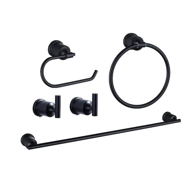 WOWOW 5-Piece Bath Hardware Set with Towel Bar, Toilet Paper Holder, Towel Ring and Towel Hook Included in Black