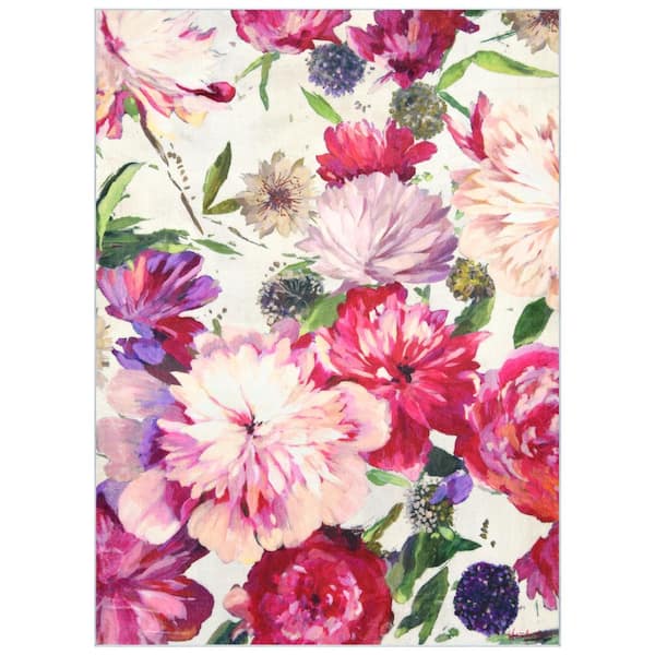 Amoroso A, 8'x10' Hand Washable Flowers Art Area Rug, power-loomed, 100% polyester, 2mm pile & non-slipping back.