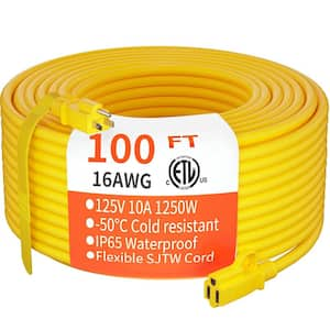 100 ft. 16/3 Heavy-Duty Outdoor Extension Cord with Tri-Tap Waterproof Cold-Resistant 3 Prong Extension Cord, Orange