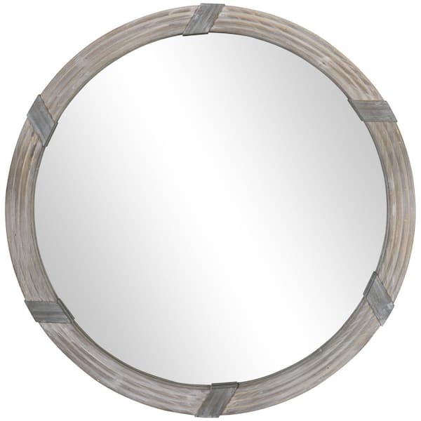 Unbranded Hot Seller Natural Wood 30.75 in. W x 30.75 in. H Wood Framed Wall Mirror-Farmhouse Decorative Round Mirror