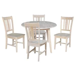 Set of 5-pcs - 42 in. Unfinished Drop-Leaf Wood Table and 4-Side Chairs