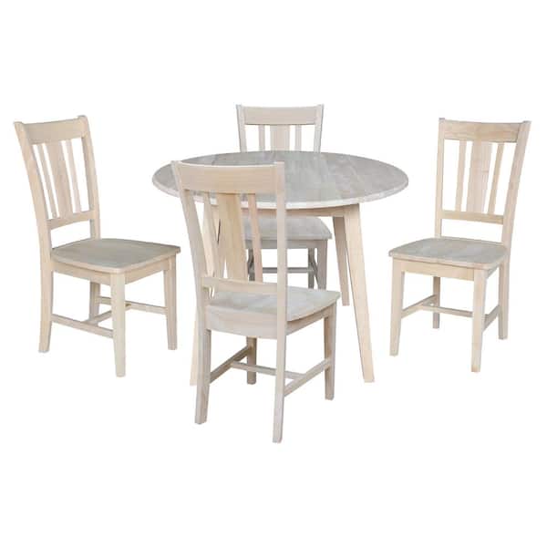 International Concepts Set of 5-pcs - 42 in. Unfinished Drop-Leaf Wood Table and 4-Side Chairs