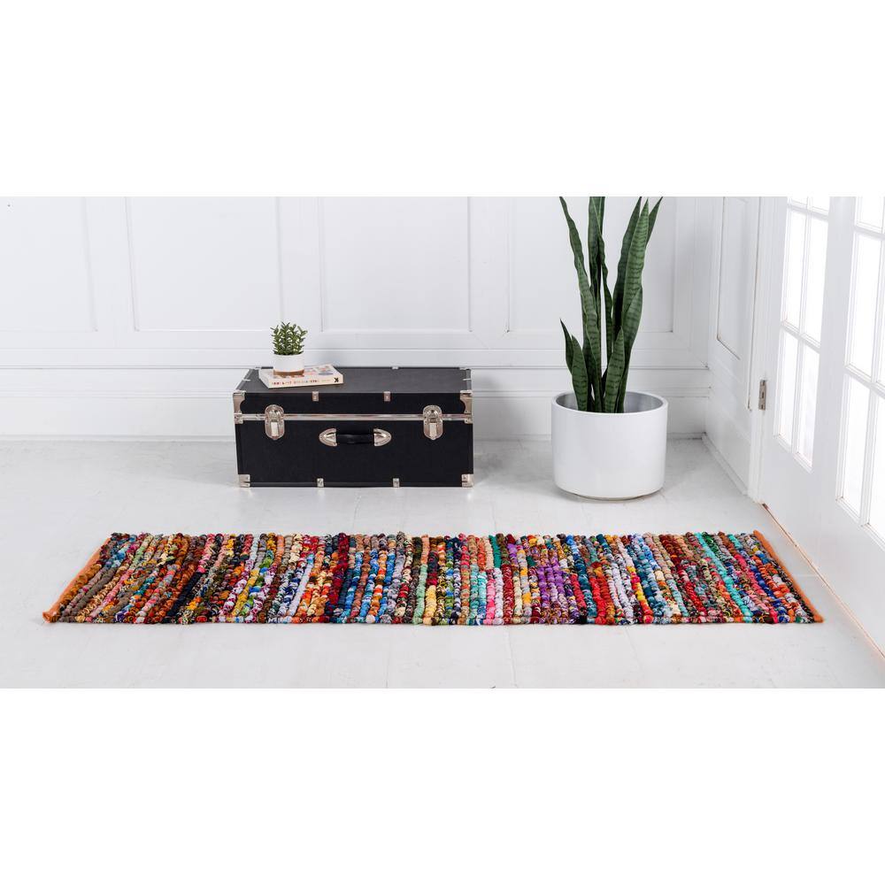 Colorful Hand-Braided Cotton Striped Runner Rug