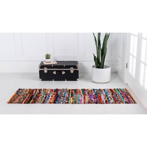 Braided Chindi Multi-Striped Multi 2 ft. x 6 ft. Runner Rug
