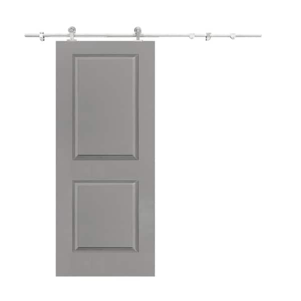 CALHOME 36 in. x 80 in. Light Gray Painted Composite MDF 2 Panel Interior Sliding Barn Door with Hardware Kit