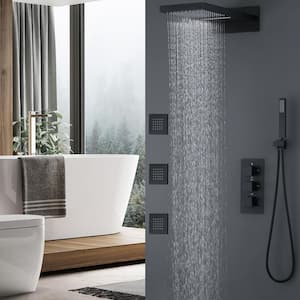 Thermostatic Triple Handle 4-Spray Patterns Shower Faucet 4.2 GPM with High Pressure 3 Body Jets in. Matte Black
