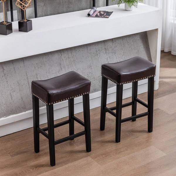 GOJANE 30.31 in. Black Backless Metal Counter Height Bar Stools