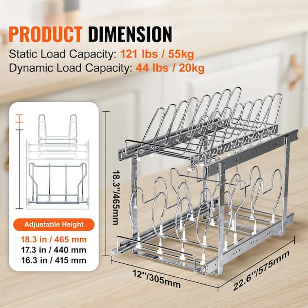 VEVOR Pan and Pot Rack 12.5 in. W Expandable Pull Out Under Cabinet  Organizer Pot Racks,Silver DCHGCJGJYC12YBDIVV0 - The Home Depot