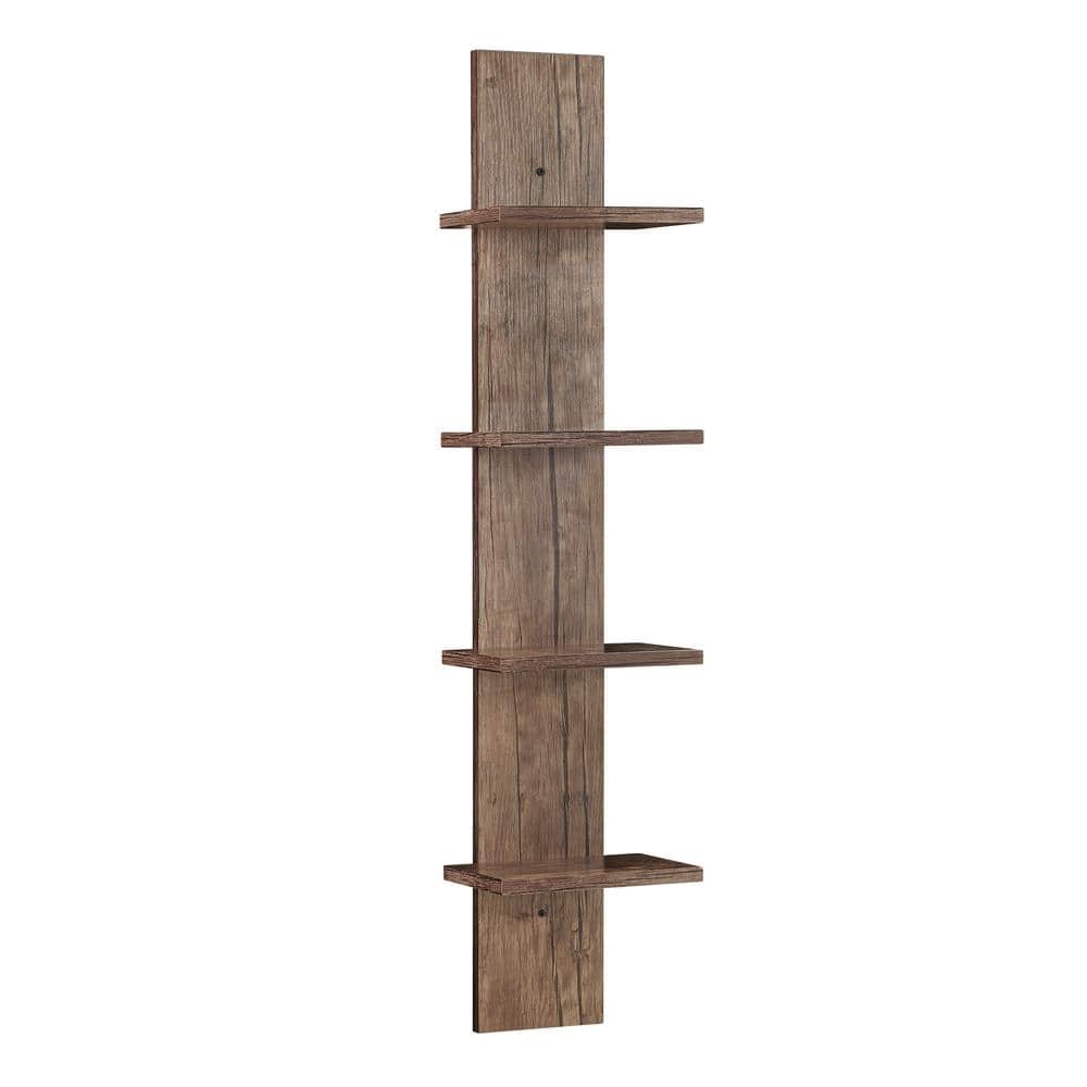 Hickory 4-Tier Floating Wall Shelf Unit
